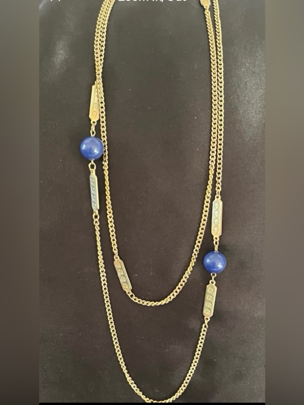 Vintage Multi-Strand Necklace Gold tone with Blue Bead Clover& Horse shoe Accent